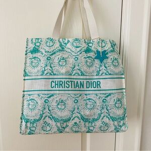 Brand New Christian Dior Green Dioriviera Print Linen Blend Tote Bag XL size